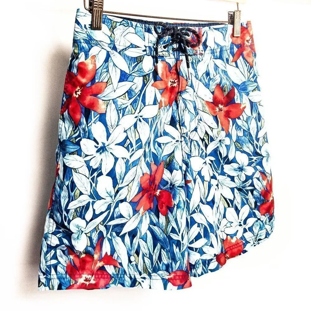 Nautica Blue Hawaiian Swim Trunks Boat Shorts Sz M